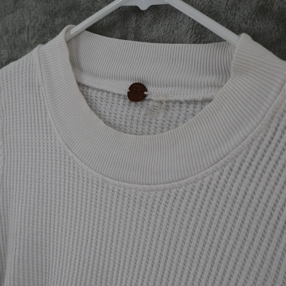 Free People One Cropped‎ Interlaken Waffle Knit Top Womens XS White Side Lace Up